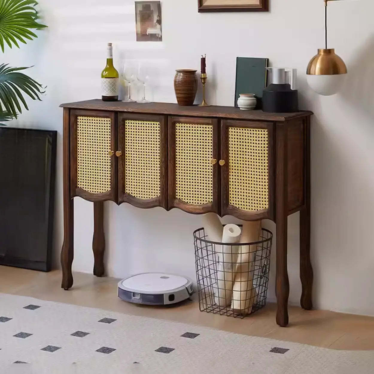 Classic Brown Wooden Storage Console Table