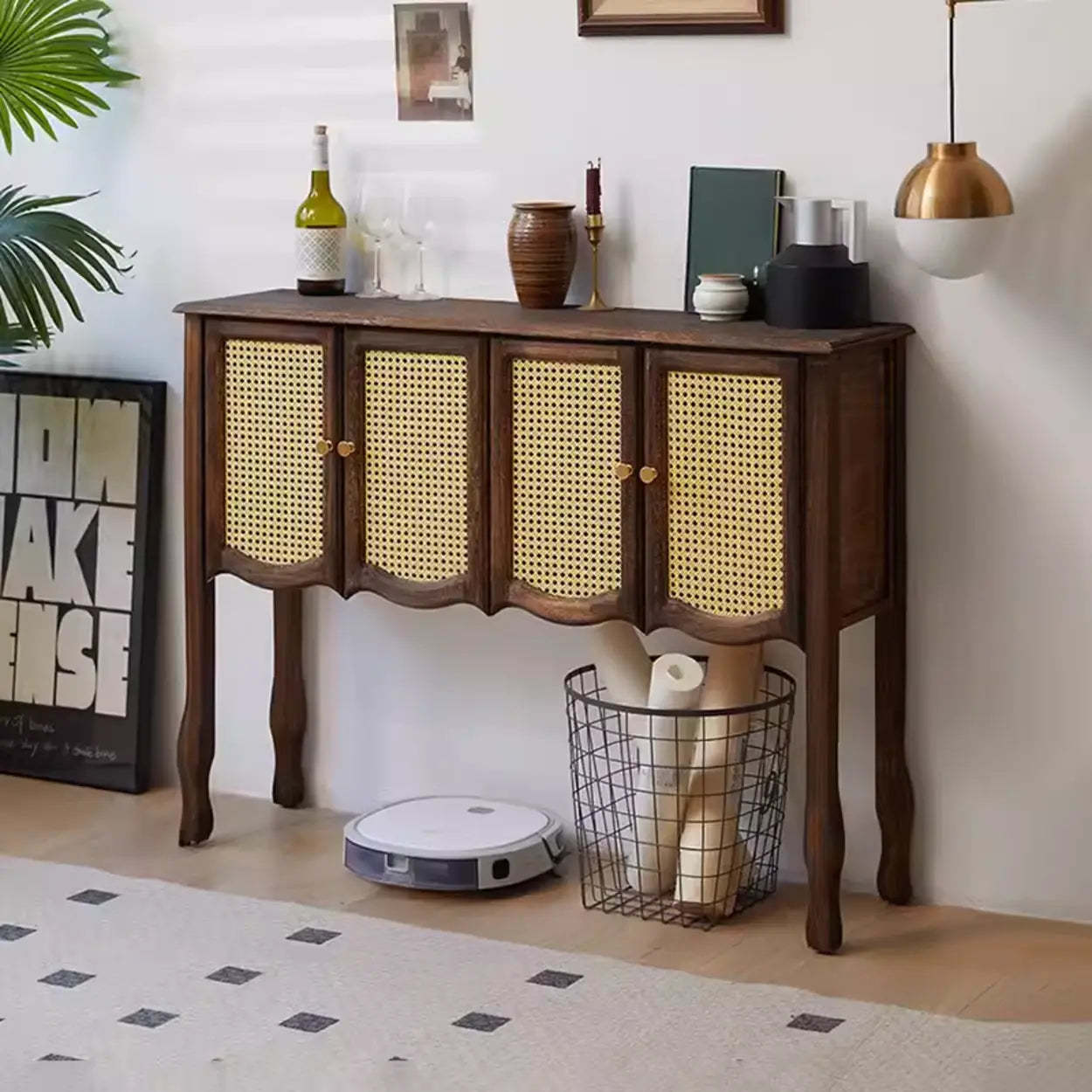 Classic Brown Wooden Storage Console Table — Brown