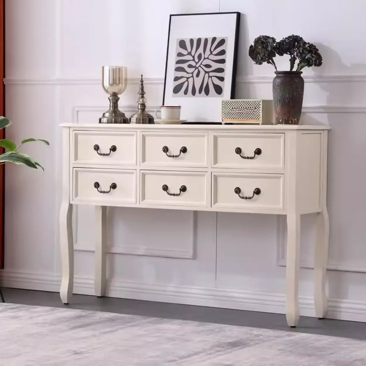Classic Brown Wooden Storage Console Table — Dark Walnut