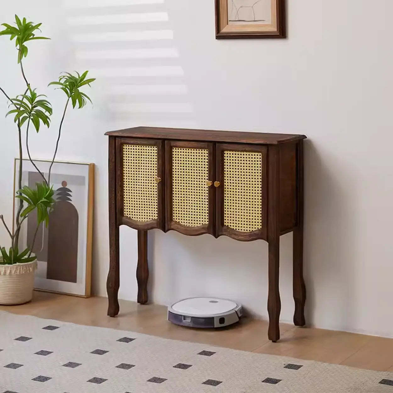 Classic Brown Wooden Storage Console Table