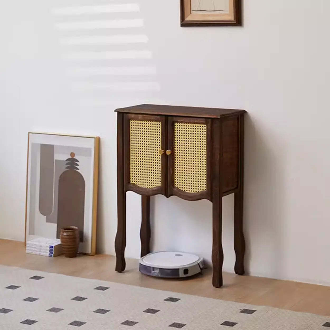 Modern wooden storage brown end & side tables, Lighom — 26" L x 13" W x 35" H