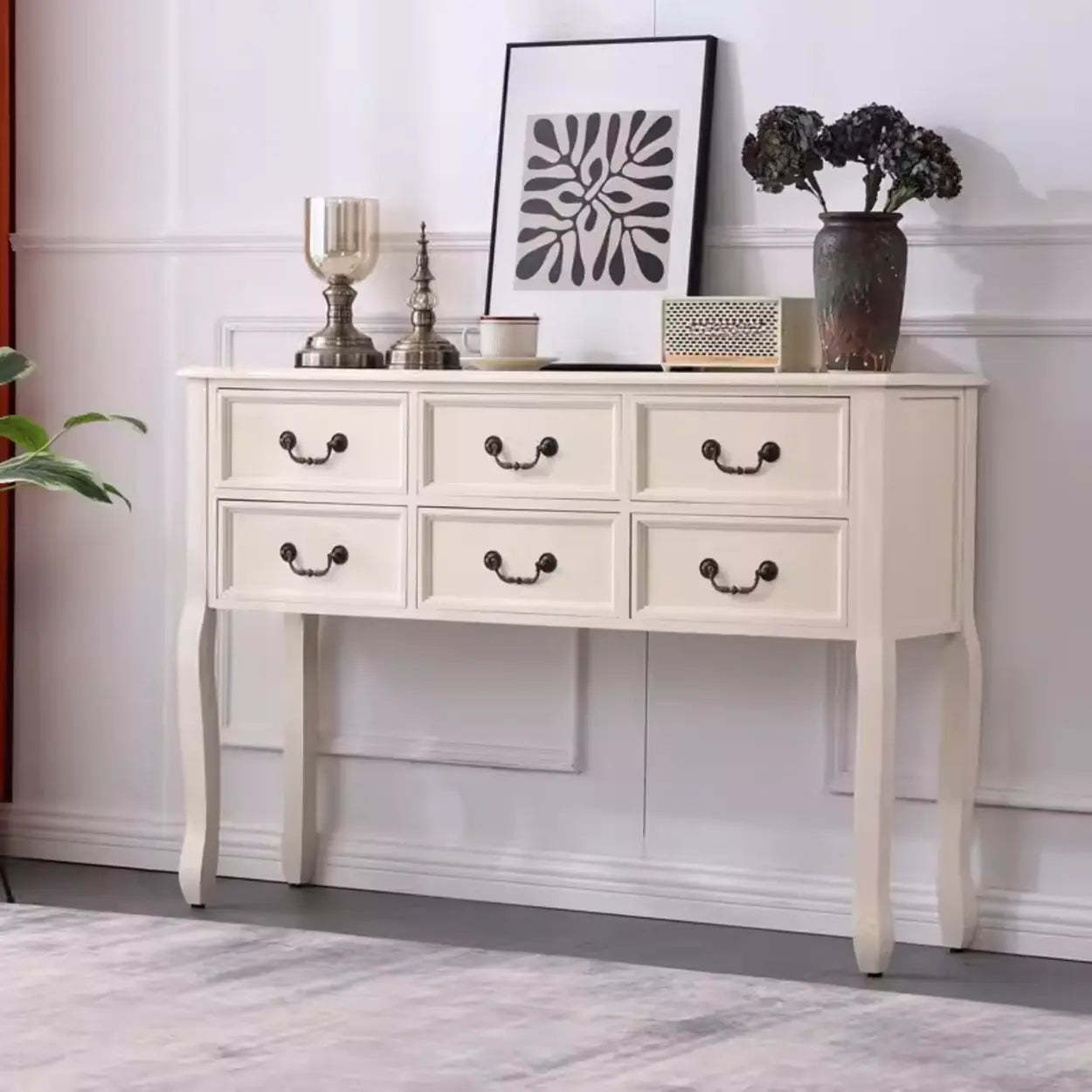 Classic Brown Wooden Storage Console Table — Dark Walnut