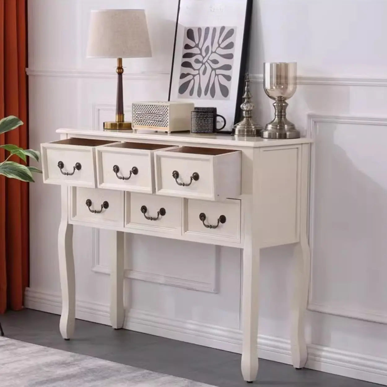 Classic Brown Wooden Storage Console Table — White