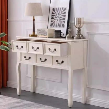 Classic Brown Wooden Storage Console Table — White