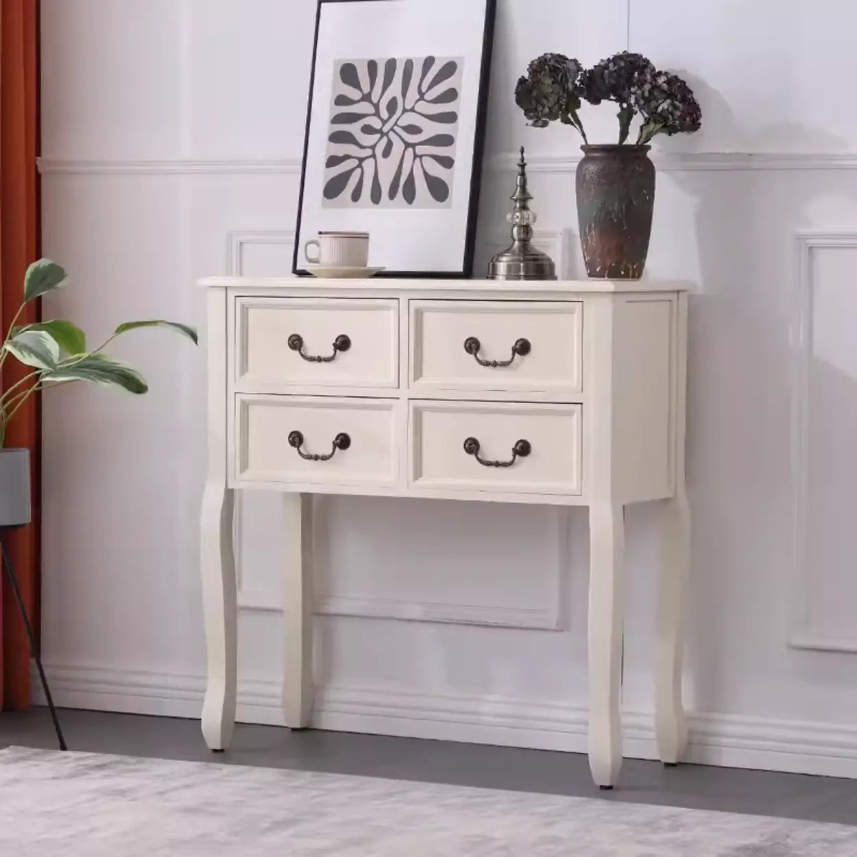 Classic Brown Wooden Storage Console Table — Dark Walnut