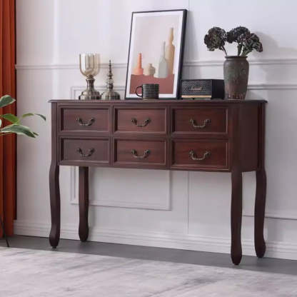 Classic Brown Wooden Storage Console Table — White