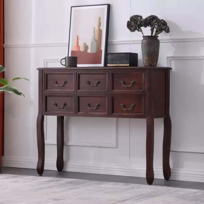 Classic Brown Wooden Storage Console Table — Dark Walnut
