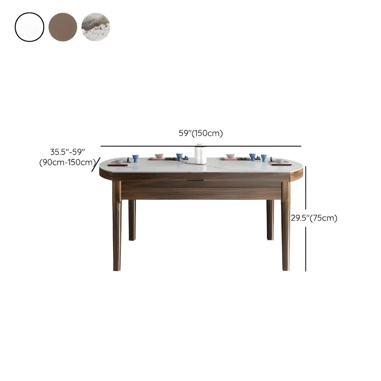 Classic Brown Round Stone Drop-Leaf Extension Dining Table