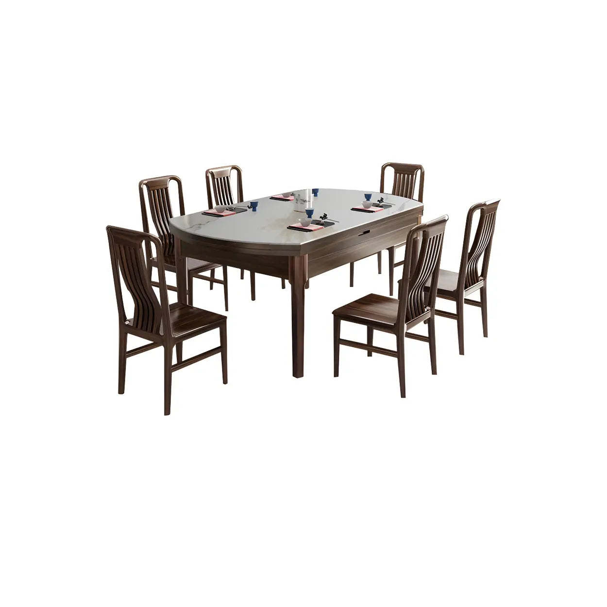 Classic Brown Round Stone Drop-Leaf Extension Dining Table — White / Table Only