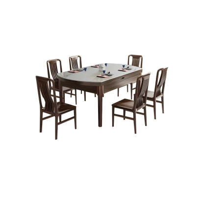 Classic Brown Round Stone Drop-Leaf Extension Dining Table — White / Table Only