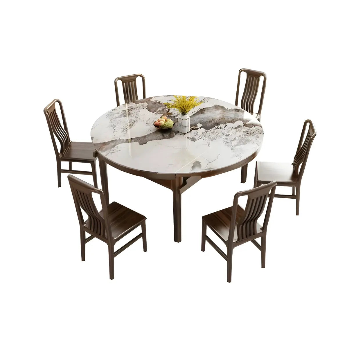 Classic Brown Round Stone Drop-Leaf Extension Dining Table — Pandora Gold / Table Only