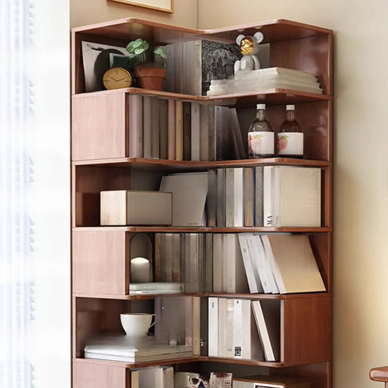 Rubberwood L-Shape Tall Corner Bookcase