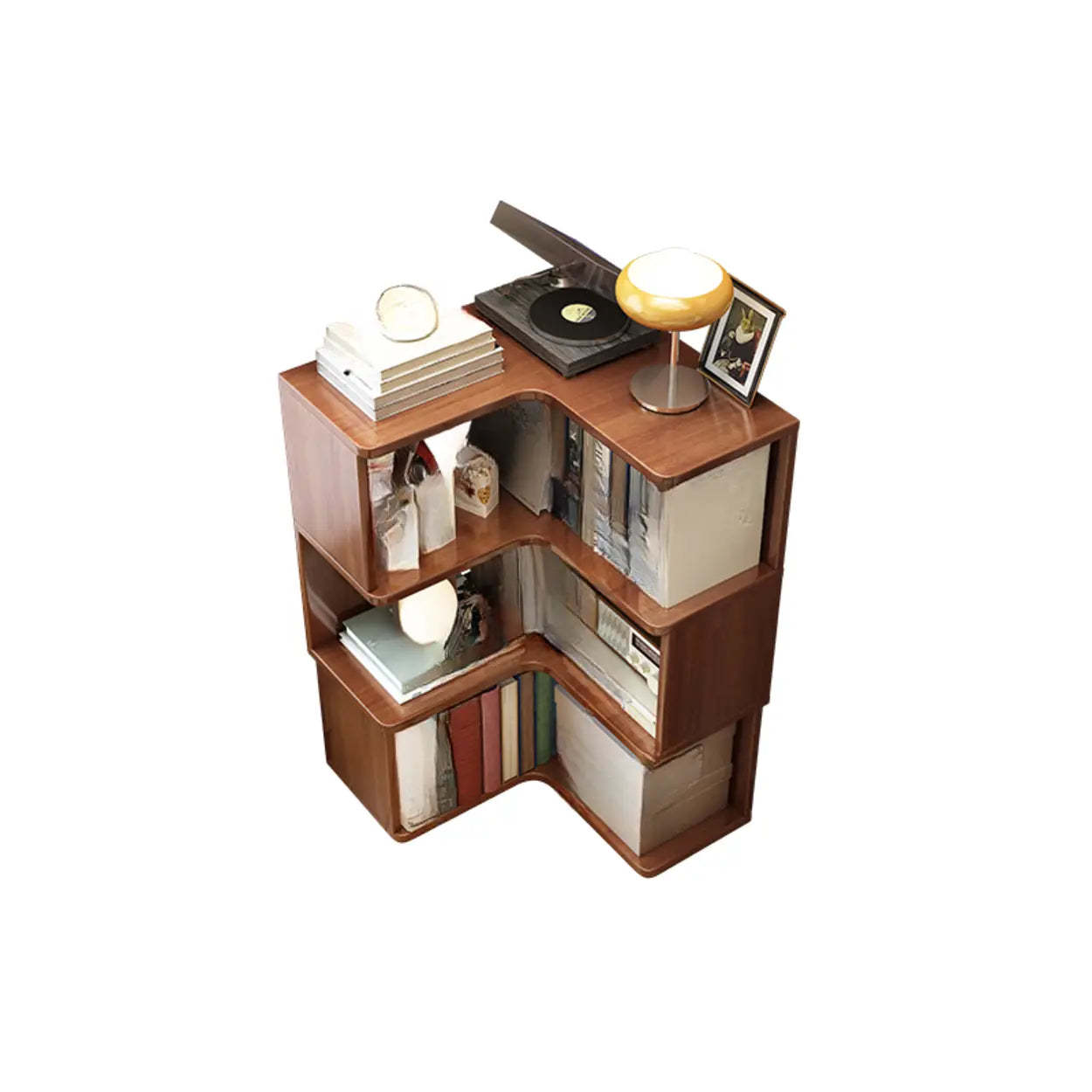 Rubberwood L-Shape Tall Corner Bookcase