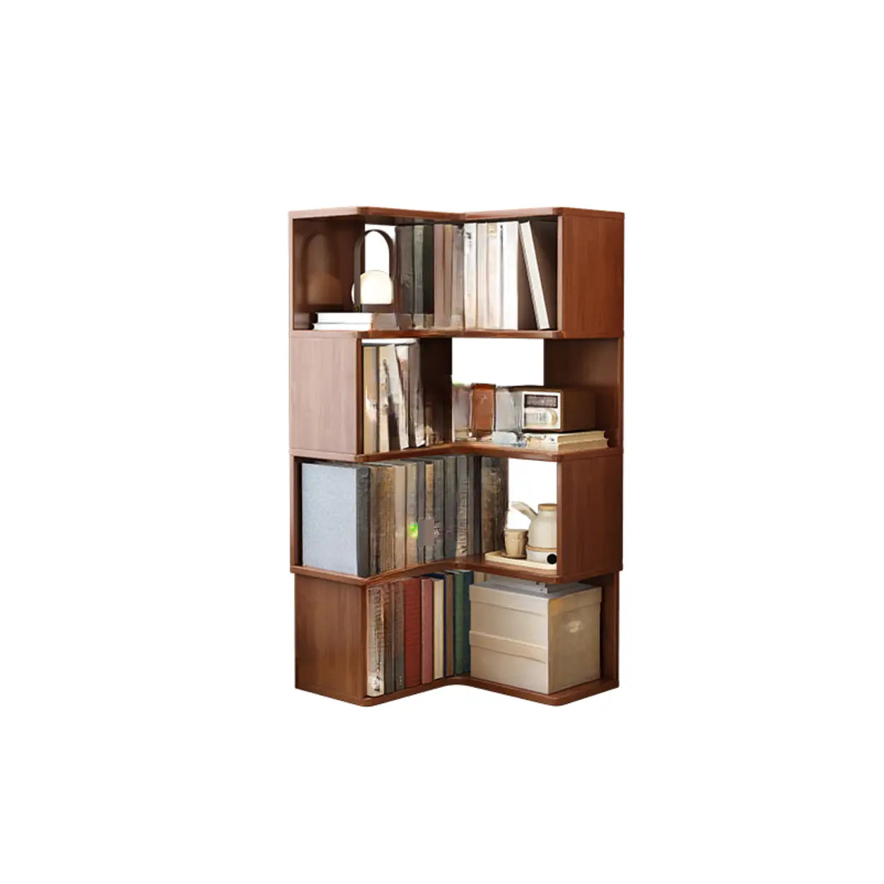 Rubberwood L-Shape Tall Corner Bookcase
