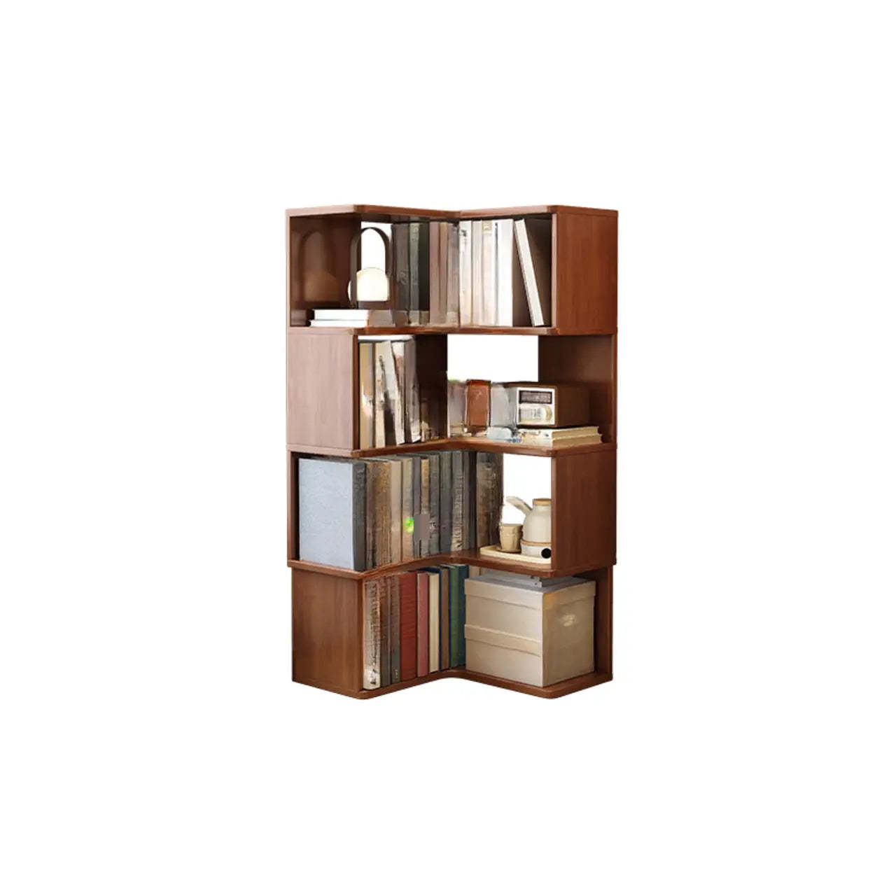 Rubberwood L-Shape Tall Corner Bookcase