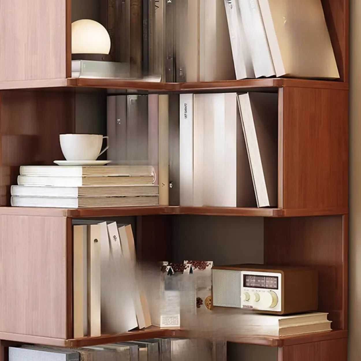Rubberwood L-Shape Tall Corner Bookcase