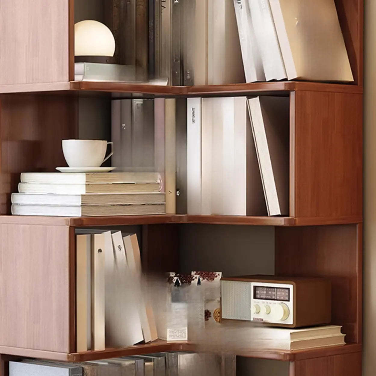 Rubberwood L-Shape Tall Corner Bookcase