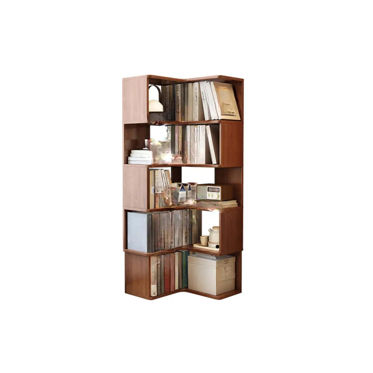 Rubberwood L-Shape Tall Corner Bookcase