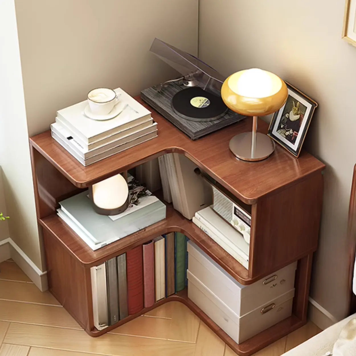 Rubberwood L-Shape Tall Corner Bookcase