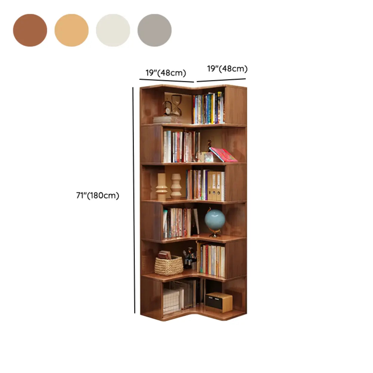 Rubberwood L-Shape Tall Corner Bookcase