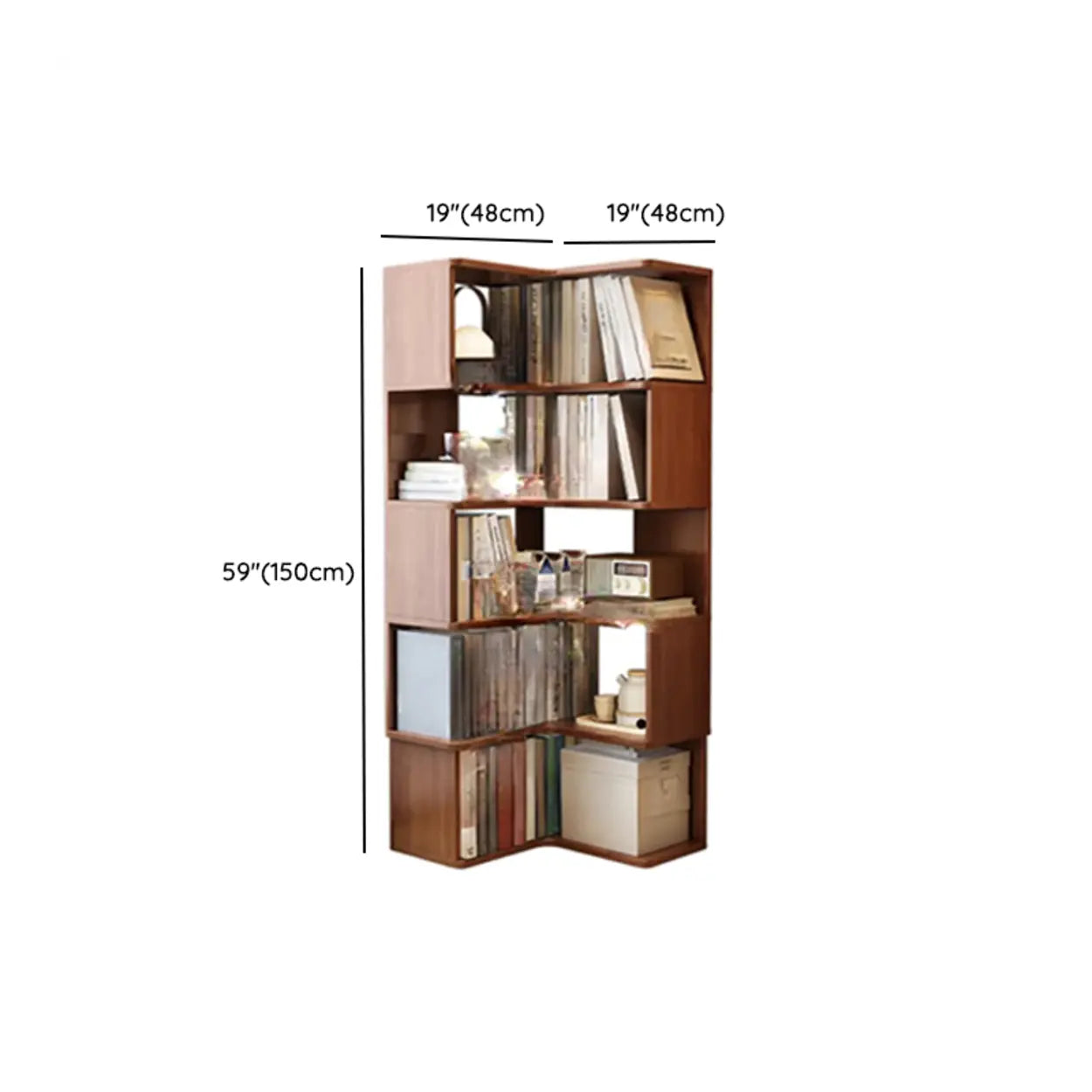 Rubberwood L-Shape Tall Corner Bookcase