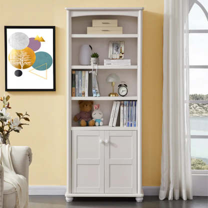 Classic White Rectangular Wood Storage Bookcase