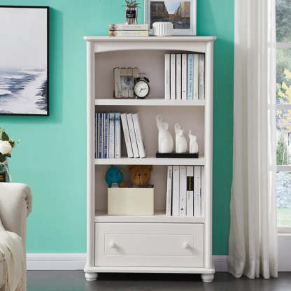 Classic White Rectangular Wood Storage Bookcase