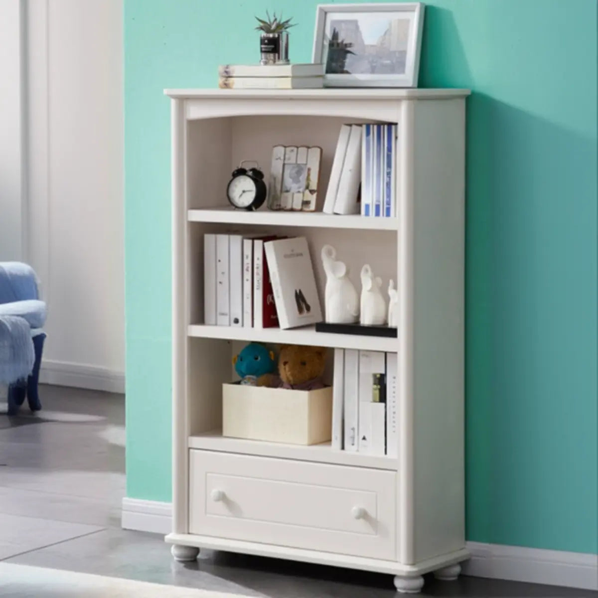 Classic White Rectangular Wood Storage Bookcase