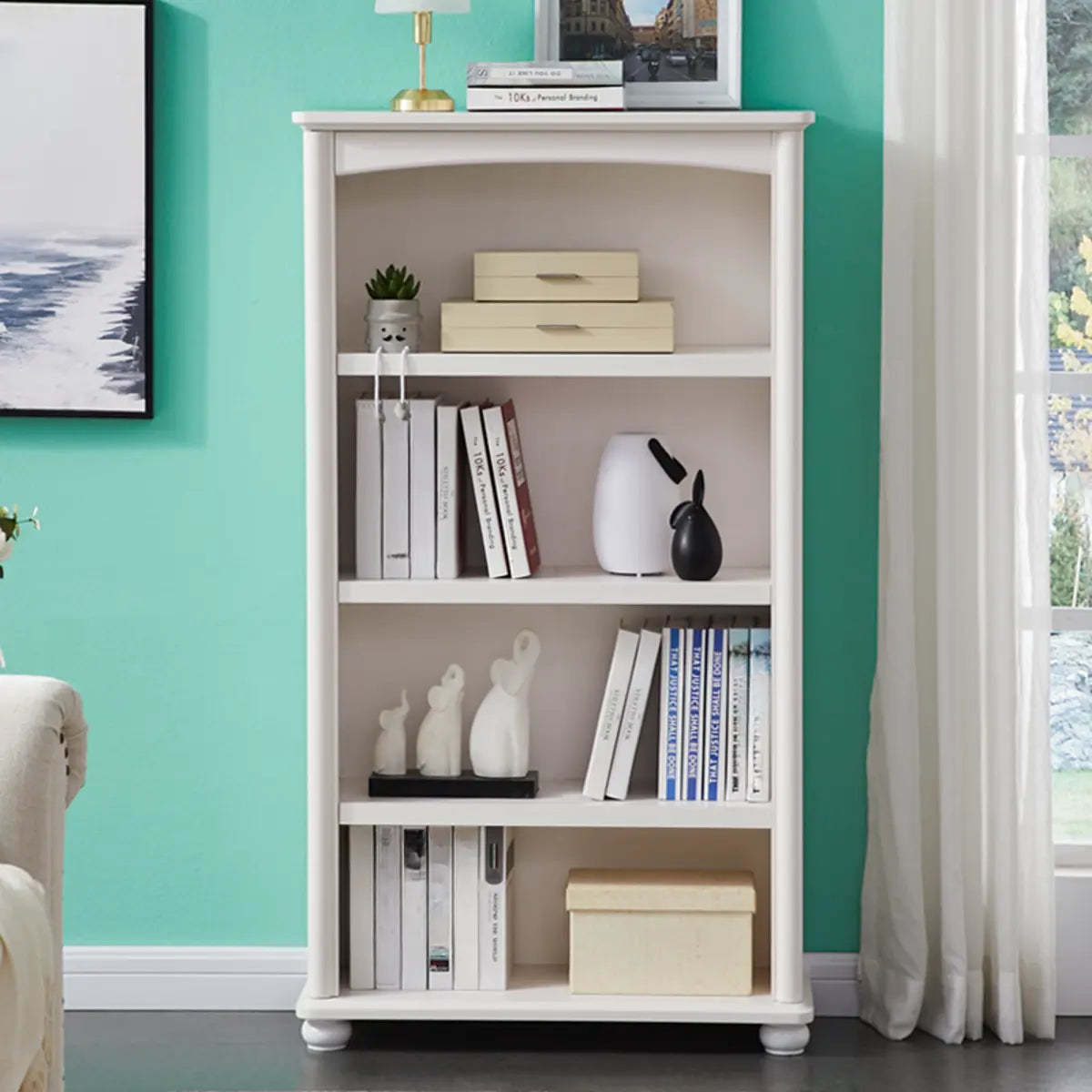 Classic White Rectangular Wood Storage Bookcase