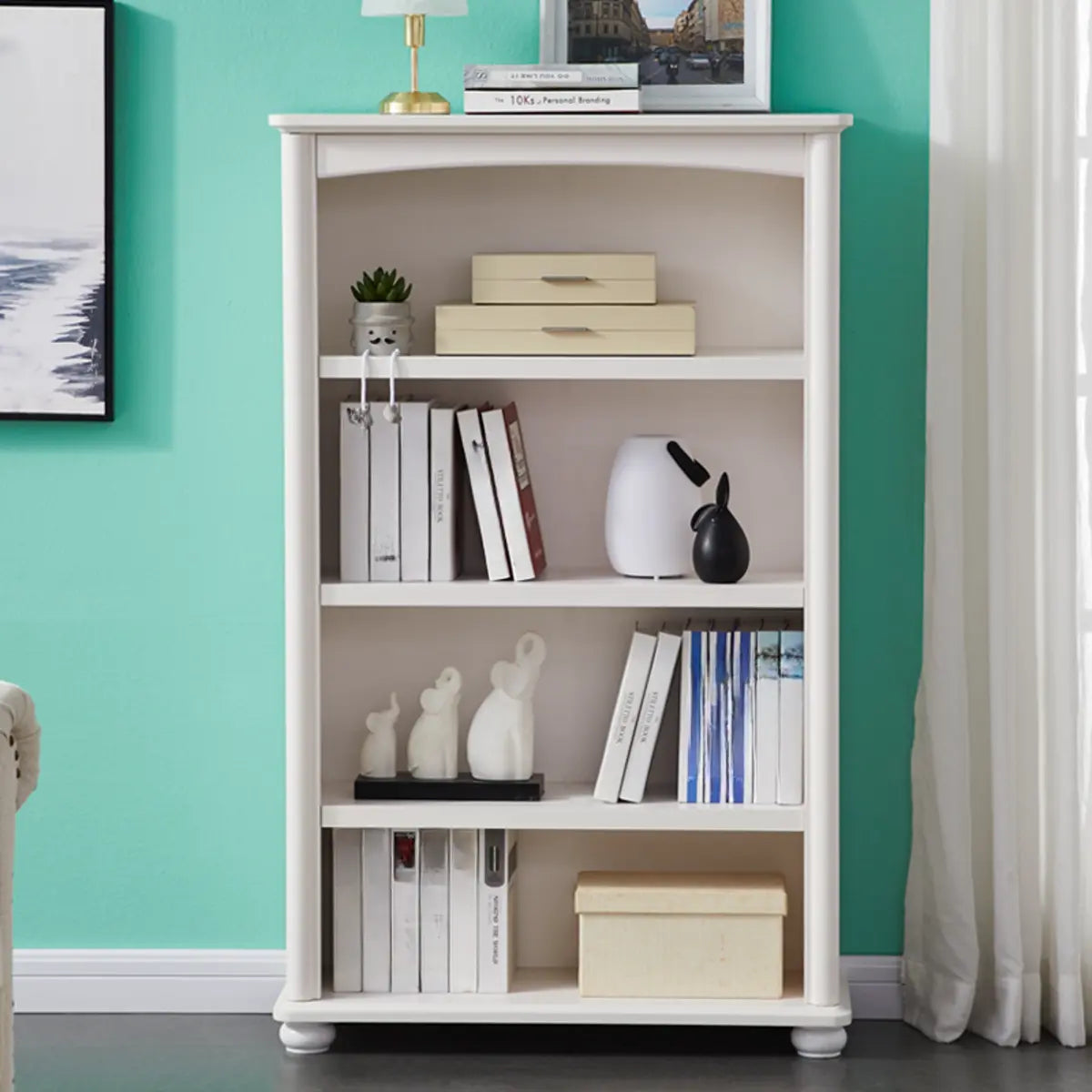 Classic White Rectangular Wood Storage Bookcase