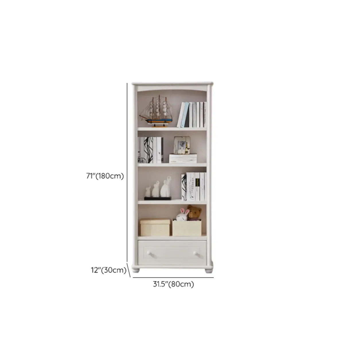 Classic White Rectangular Wood Storage Bookcase