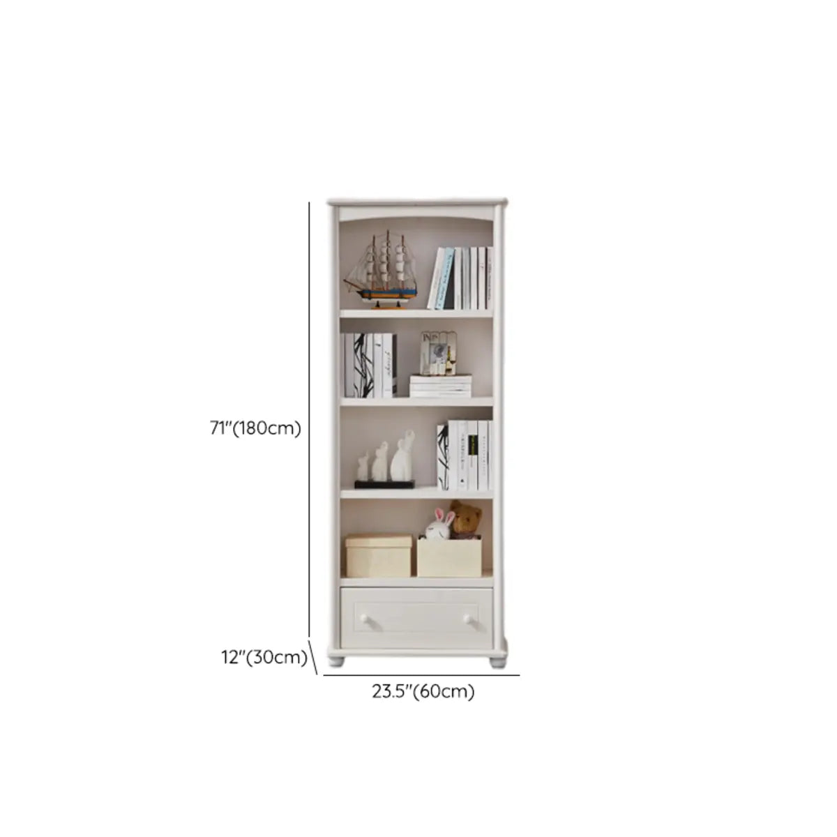 Classic White Rectangular Wood Storage Bookcase