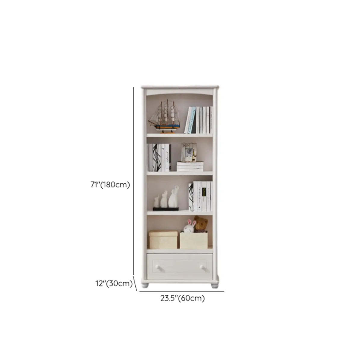 Classic White Rectangular Wood Storage Bookcase