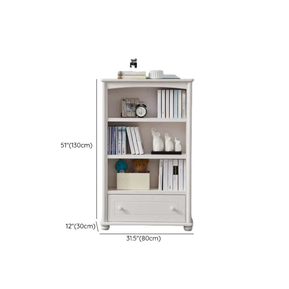 Classic White Rectangular Wood Storage Bookcase