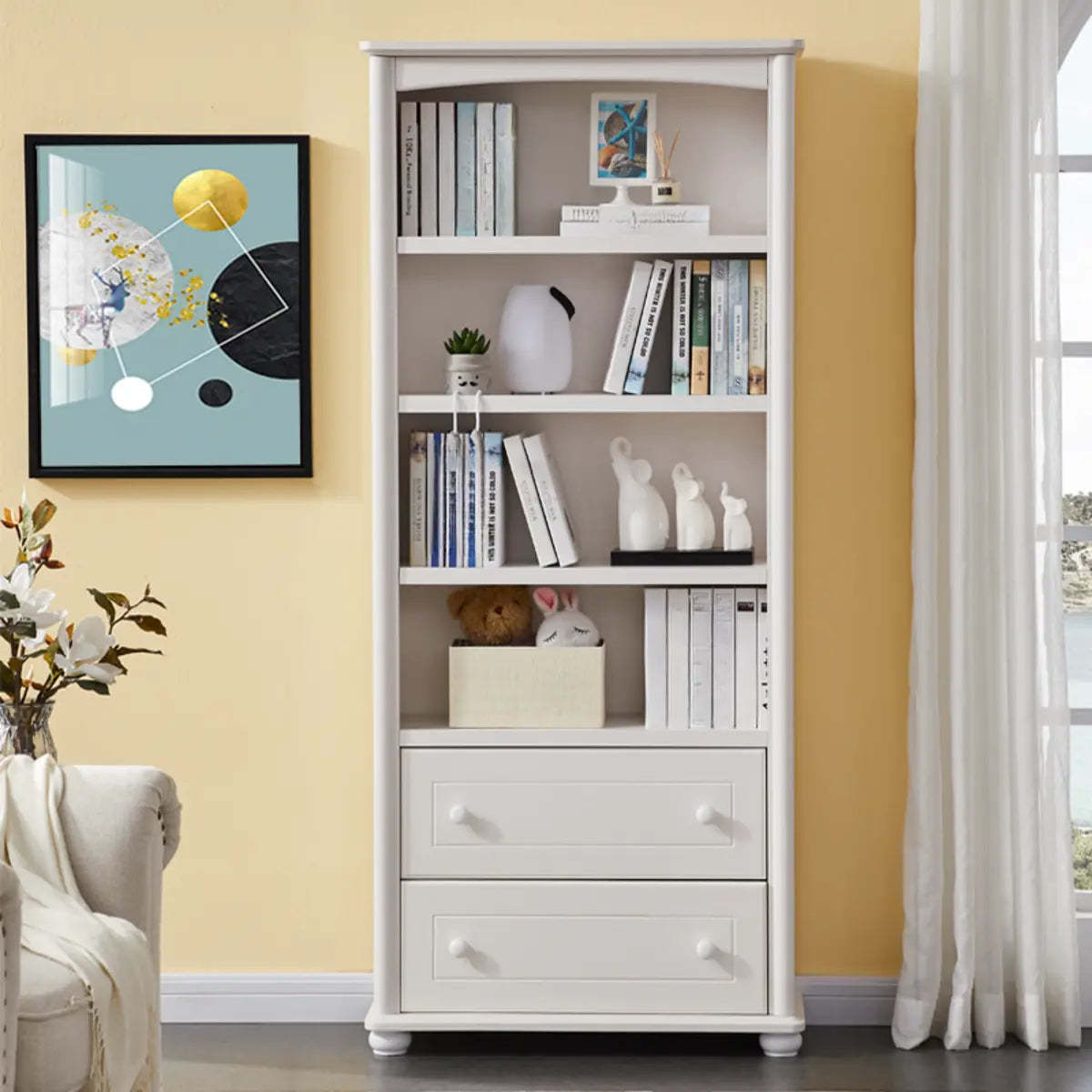 Classic White Rectangular Wood Storage Bookcase — 1 / Cabinet Not Included