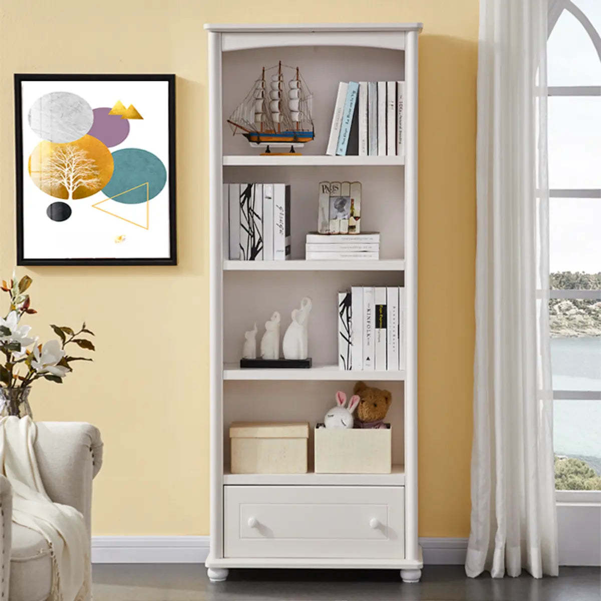 Classic White Rectangular Wood Storage Bookcase — 1 / Cabinet Not Included