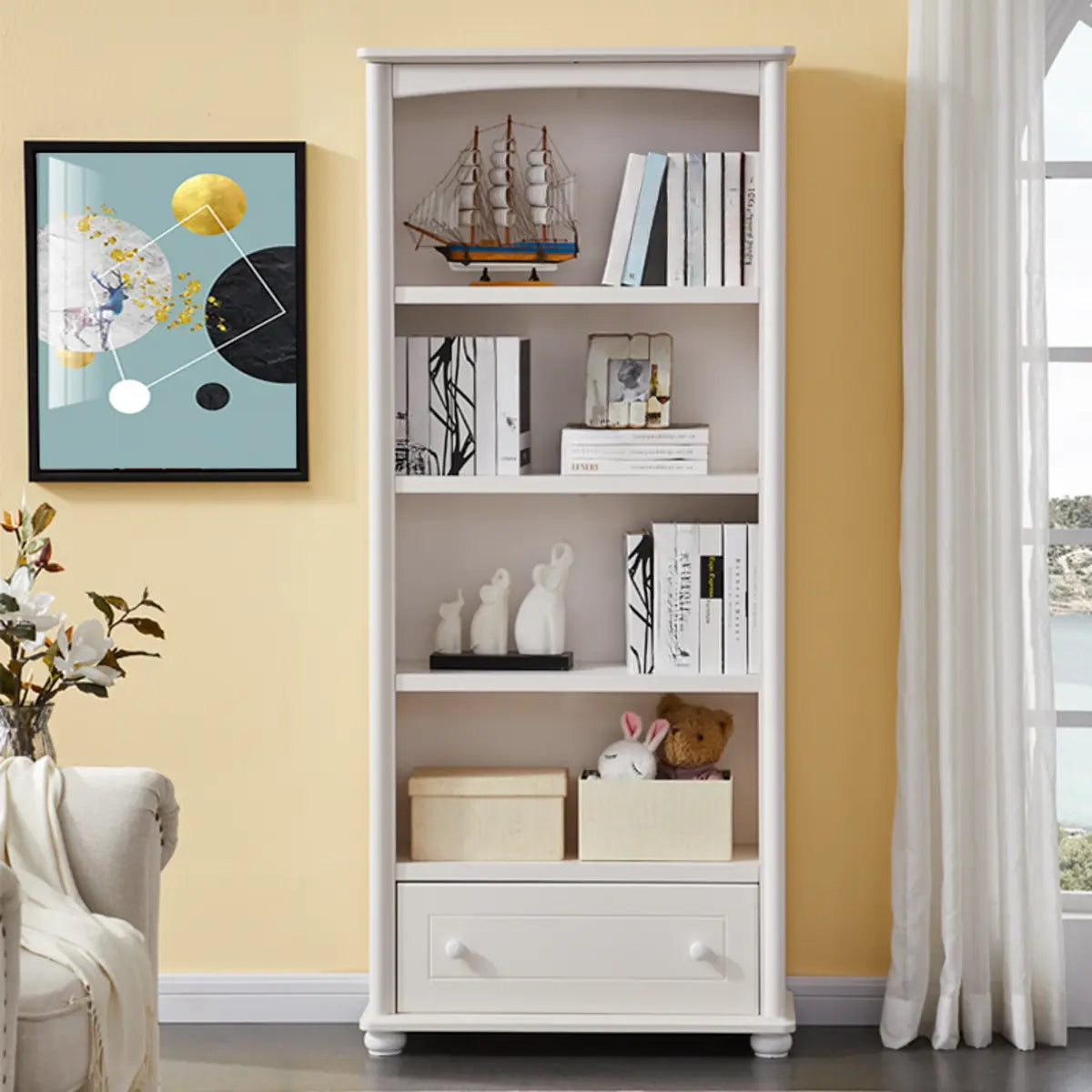 Classic White Rectangular Wood Storage Bookcase — 1 / Cabinet Not Included