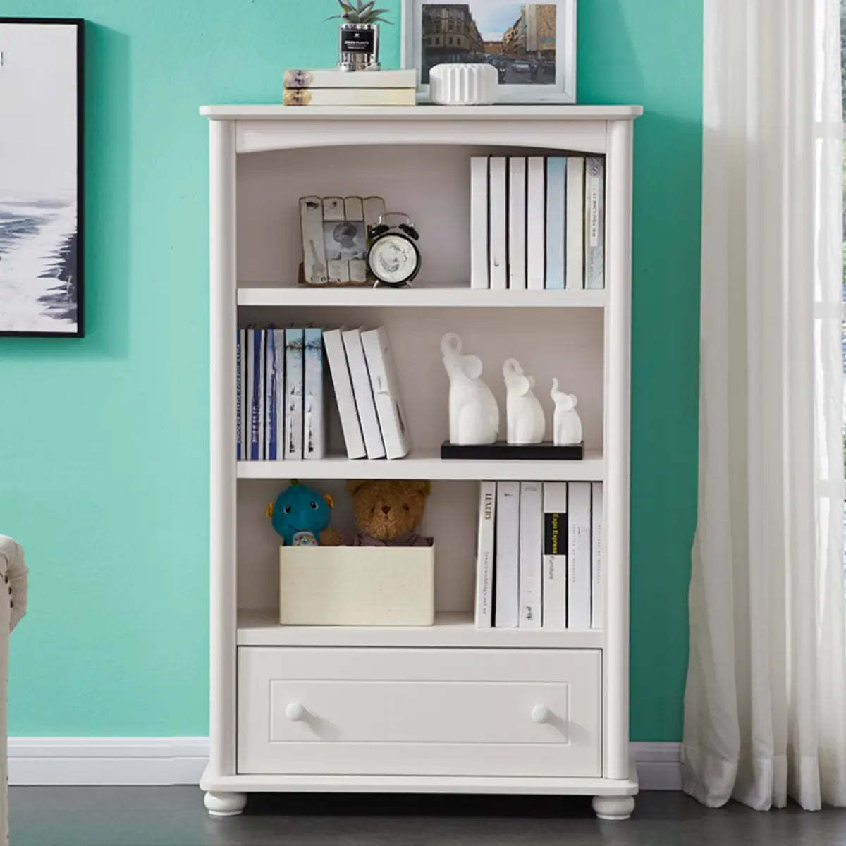 Classic White Rectangular Wood Storage Bookcase — 2 / 1
