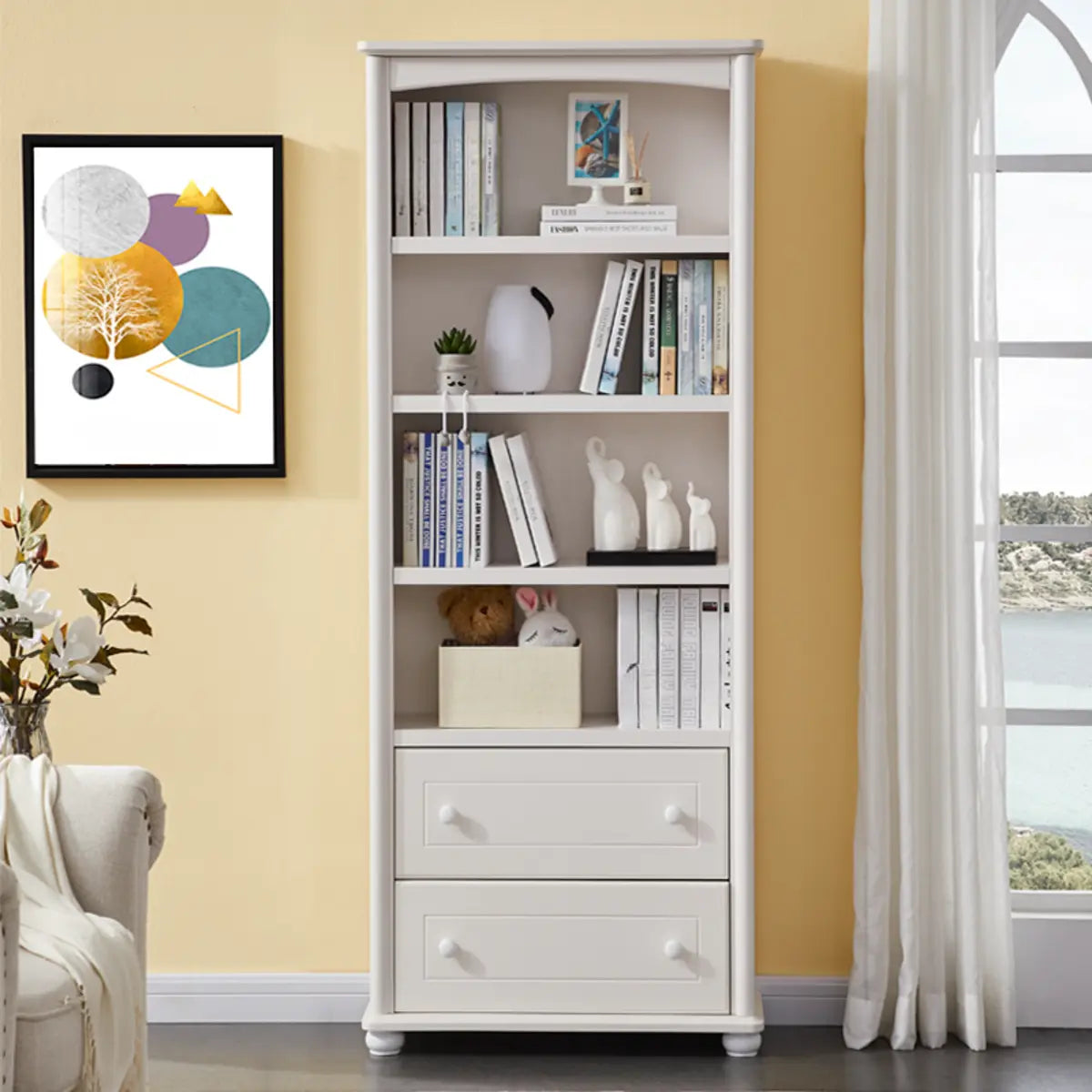 Classic White Rectangular Wood Storage Bookcase — 2 / Cabinet Not Included
