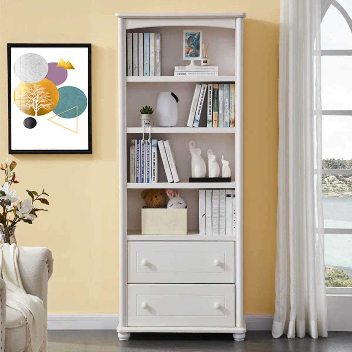 Classic White Rectangular Wood Storage Bookcase — 2 / Cabinet Not Included