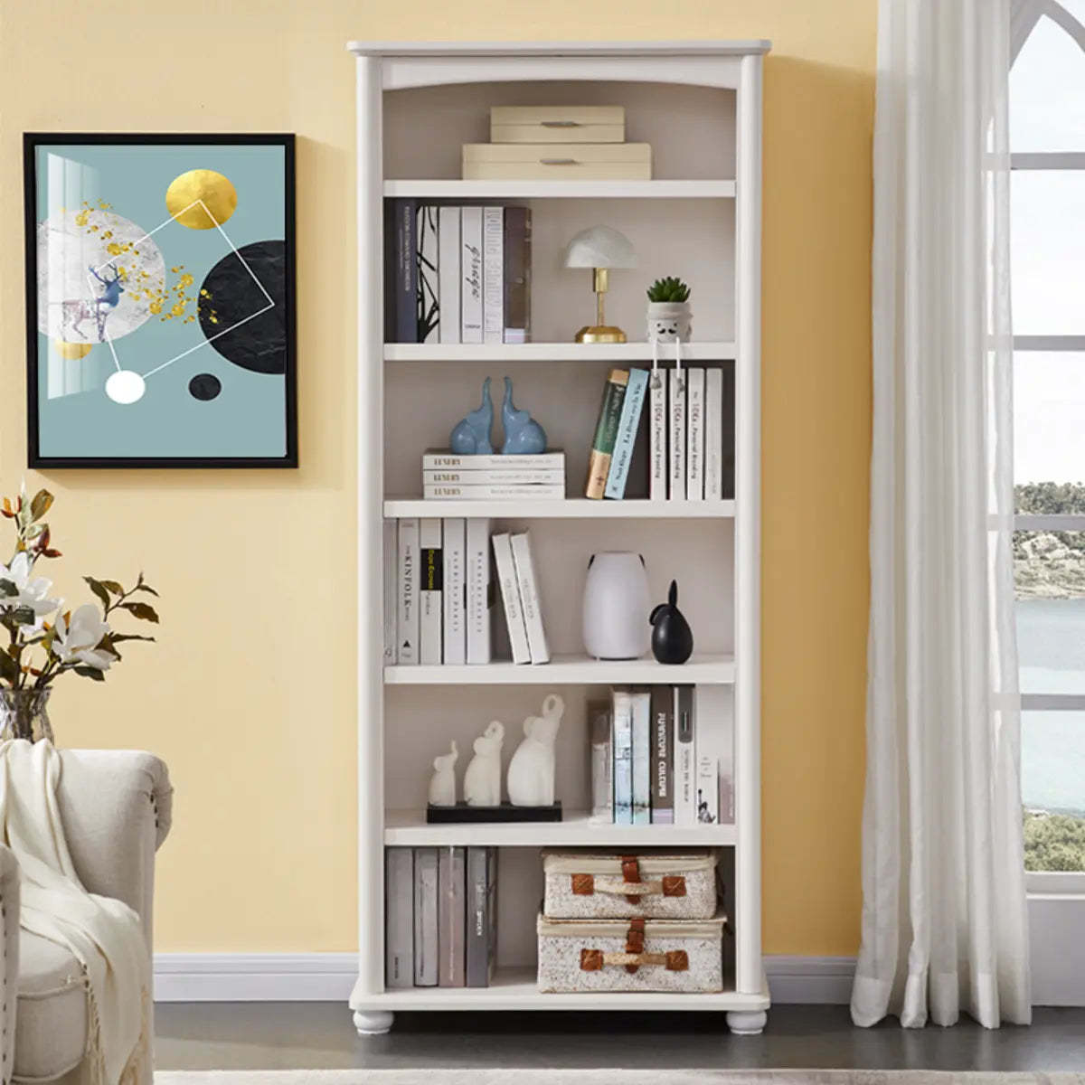 Classic White Rectangular Wood Storage Bookcase — 2 / Cabinet Not Included