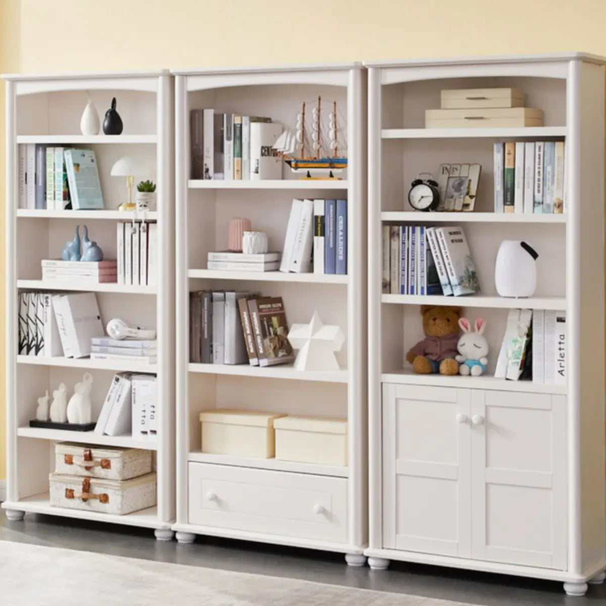 Classic White Rectangular Wood Storage Bookcase — Drawer Not Included / 1