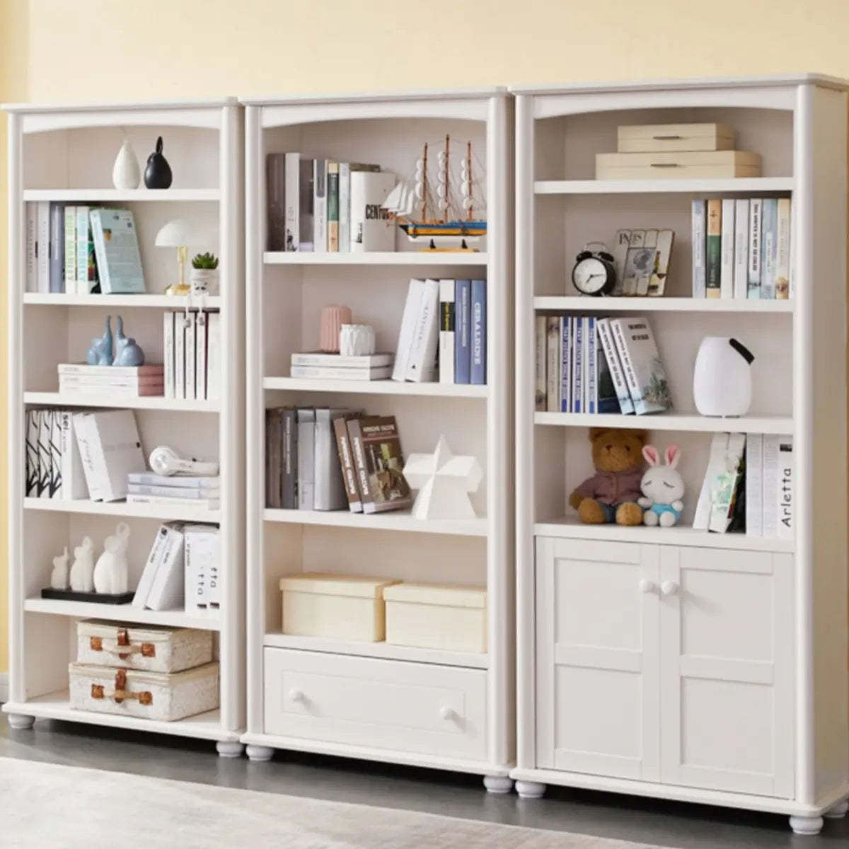 Classic White Rectangular Wood Storage Bookcase — Drawer Not Included / 1