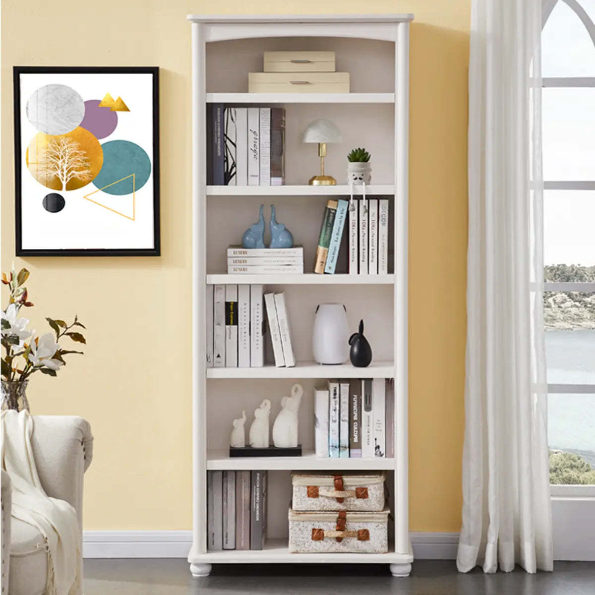 Classic White Rectangular Wood Storage Bookcase — Drawer Not Included / 1
