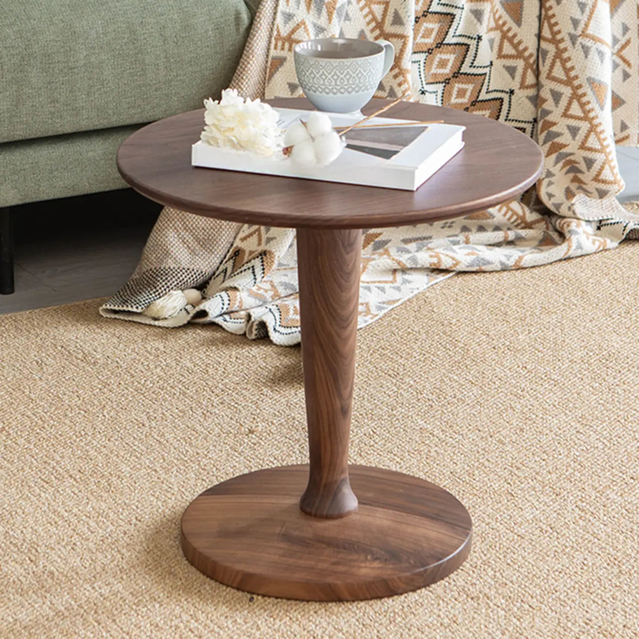 Classic Small Round Walnut Wood Side Table