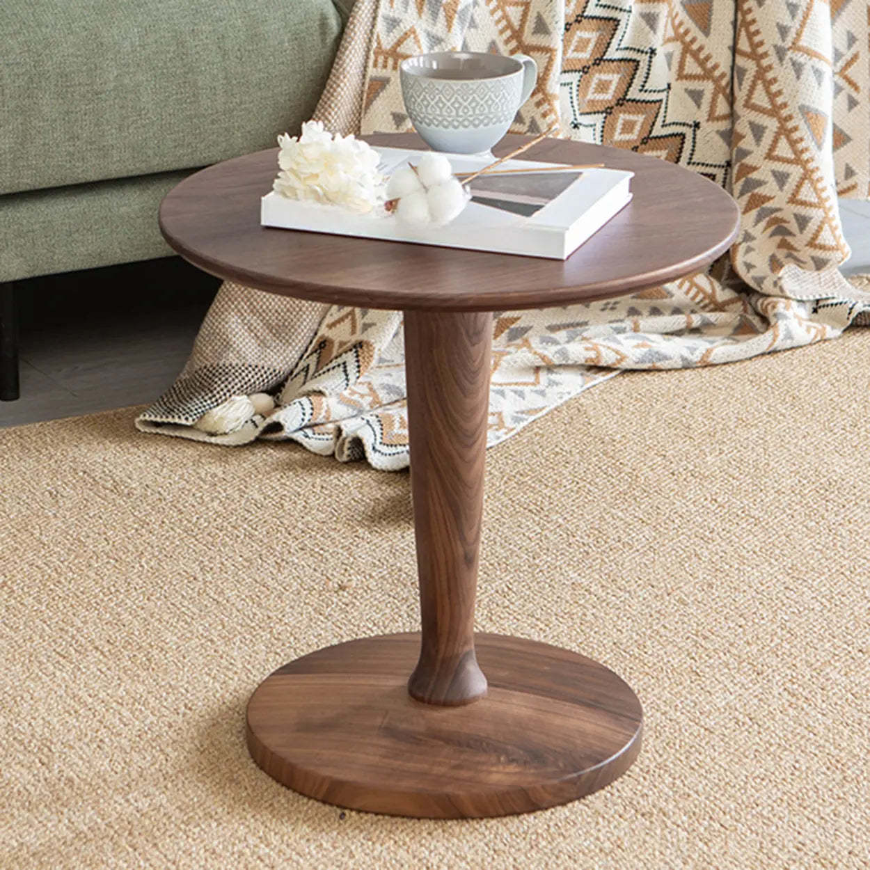Classic Small Round Walnut Wood Side Table