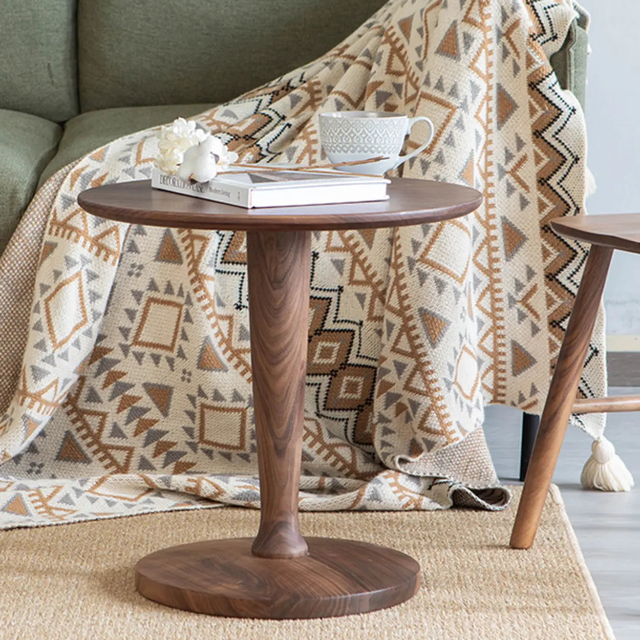 Classic Small Round Walnut Wood Side Table