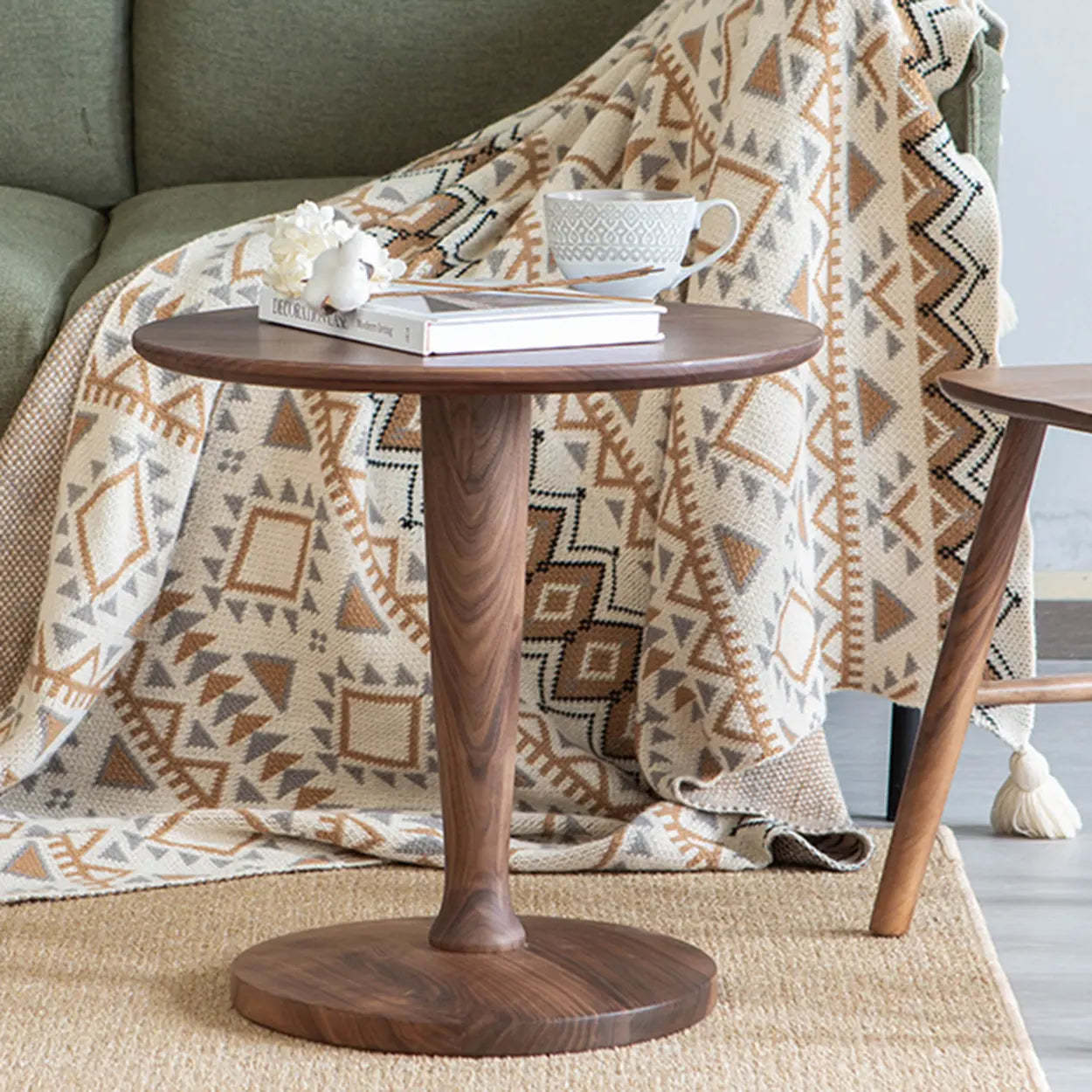 Classic Small Round Walnut Wood Side Table