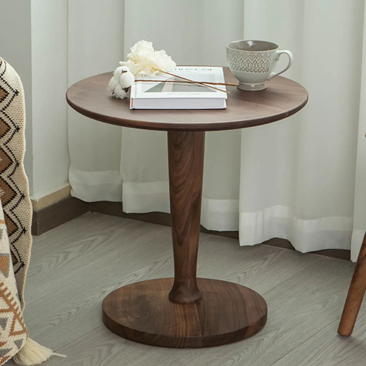Classic Small Round Walnut Wood Side Table