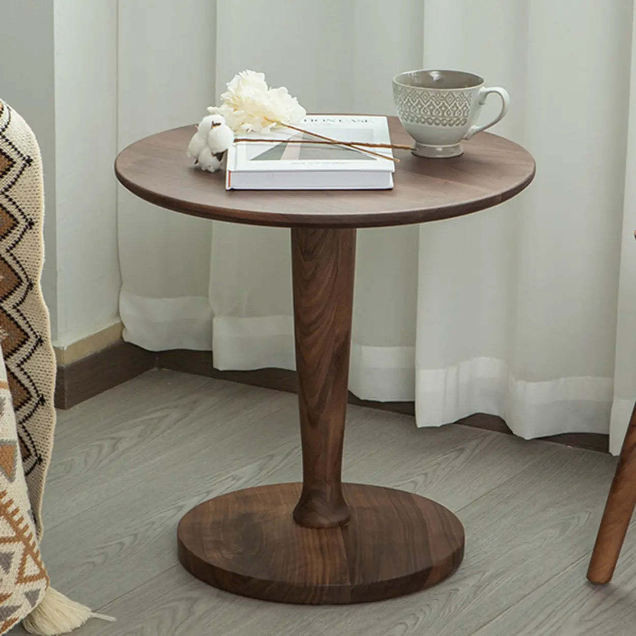 Classic Small Round Walnut Wood Side Table